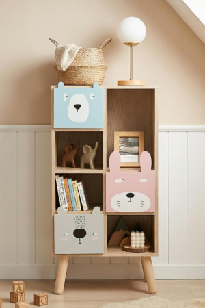 Kids Bookcase and Toy Storage Cabinet with Drawers and Cubes, Wooden Organizer Shelf for Toddlers, Classroom and Playroom
